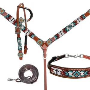 Showman® Beaded Southwest Design 4-Piece Tack Set