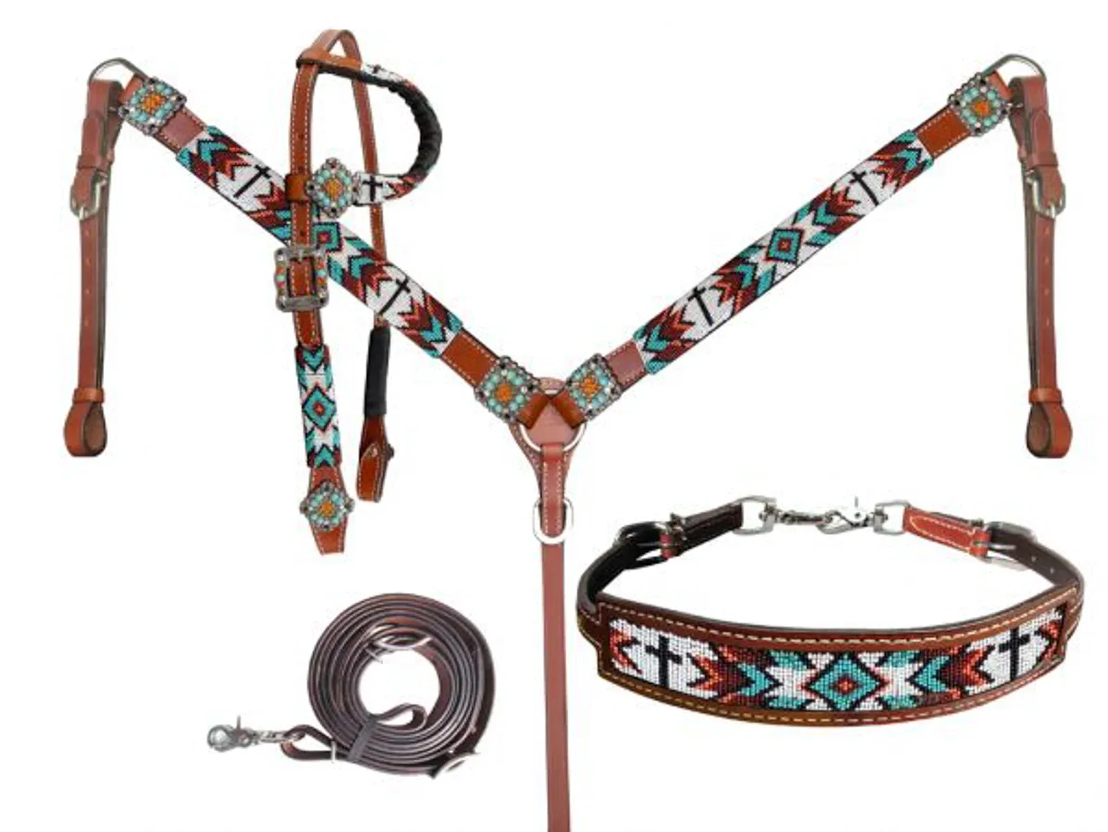 Showman® Beaded Southwest Design 4-Piece Tack Set