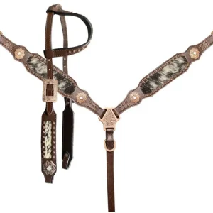 Showman® Black & White Hair-On Cowhide Inlay Single-Ear Headstall & Breast Collar Set