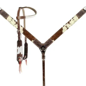 Showman® Brown & White Hair-On Cowhide Single-Ear Headstall & Breast Collar Set