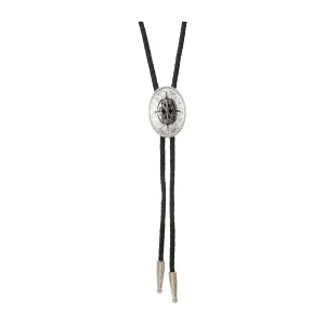 Silver and Black Aztec Oval Bolo Tie