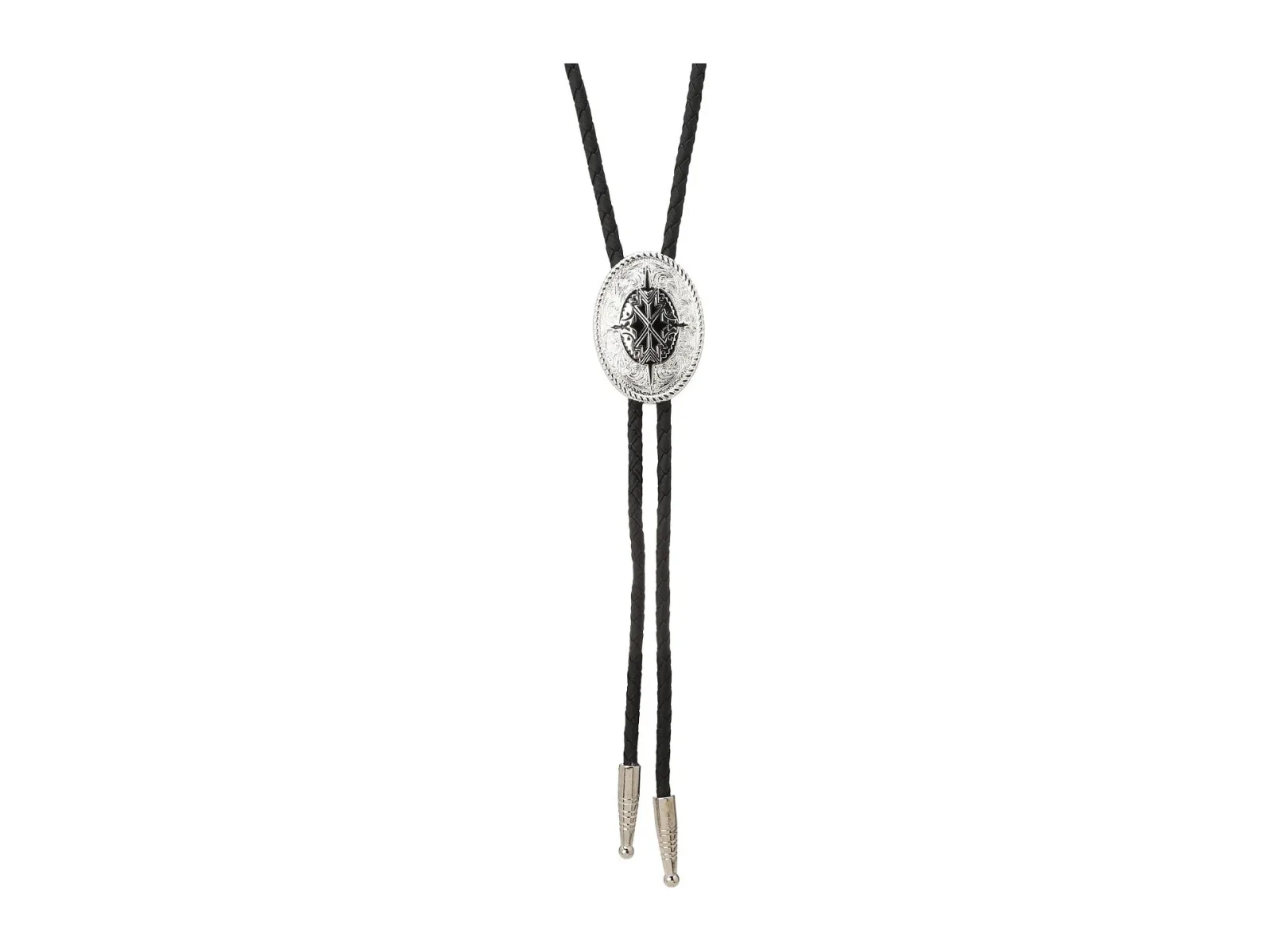 Silver and Black Aztec Oval Bolo Tie