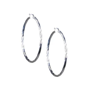Silver N Accessories Sterling Carved Medium Hoop Earrings