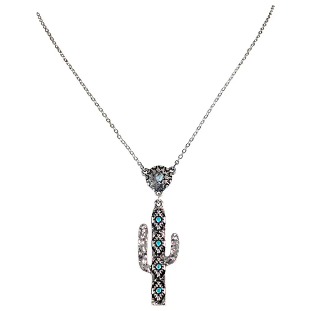 Silver & Turquoise Cactus Necklace