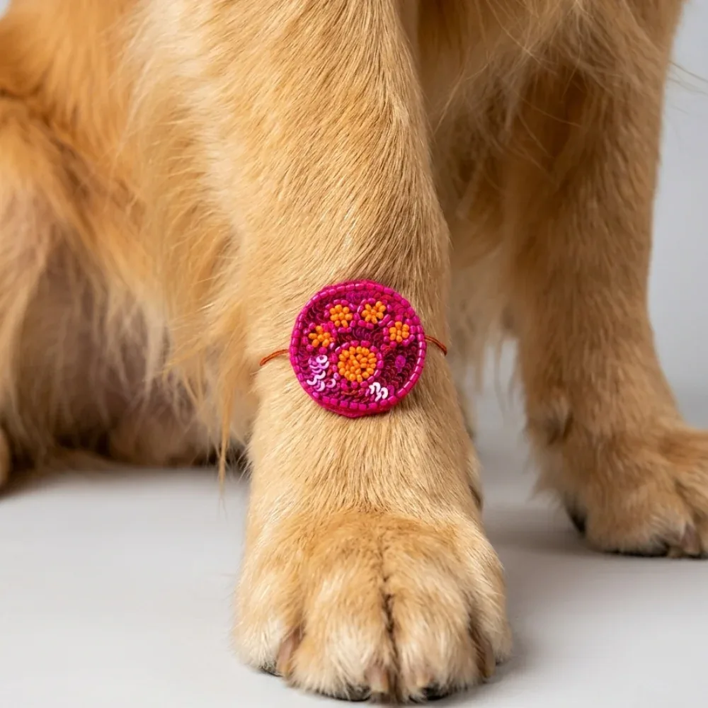 Skatrs Blossom Bond Pet Rakhi for Dogs & Cats (Pink and Orange) - Image 2