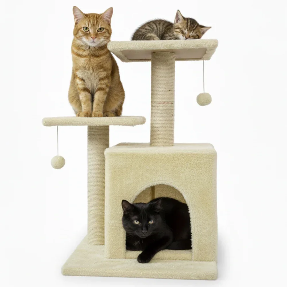 Skatrs Cat Tree with Sisal Rope, Scratching Post, Condo & Hanging Toys for Cats & Kittens (Beige)