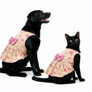 Skatrs Cotton Dress for Dogs and Cats (Off White and Pink Lotus)