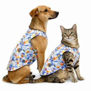 Skatrs Cotton Shirt for Dogs and Cats (Blue Beach Print)