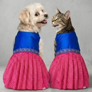 Skatrs Ethnic Lehenga Dress for Dogs and Cats (Royal Pink & Blue)
