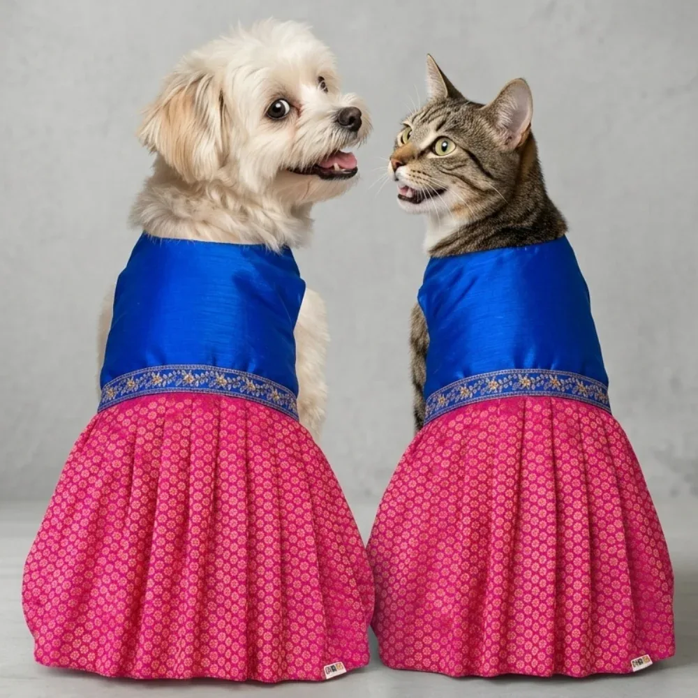 Skatrs Ethnic Lehenga Dress for Dogs and Cats (Royal Pink & Blue)