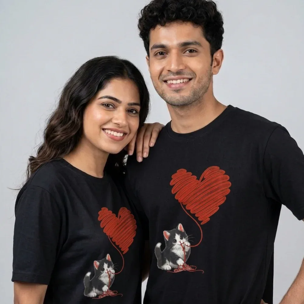 Skatrs Heartbeat Whiskers Oversized Tee for Men and Women (Black) - Image 2