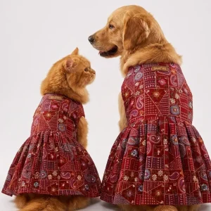 Skatrs Maharani Handcrafted Lehenga Dress for Dogs and Cats (Crimson Red)