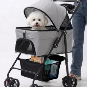 Skatrs Portable Pet Stroller for Small & Medium Dogs and Cats (Grey)