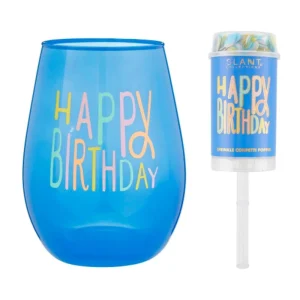 Slant Collections Happy Birthday Wine Glass and Popper Gift Set