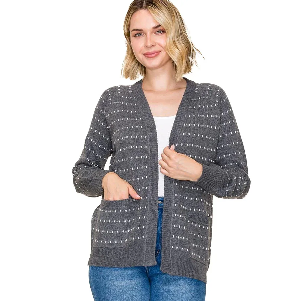 Staccato Women's Charcoal Dotted Striped Cardigan - Image 2
