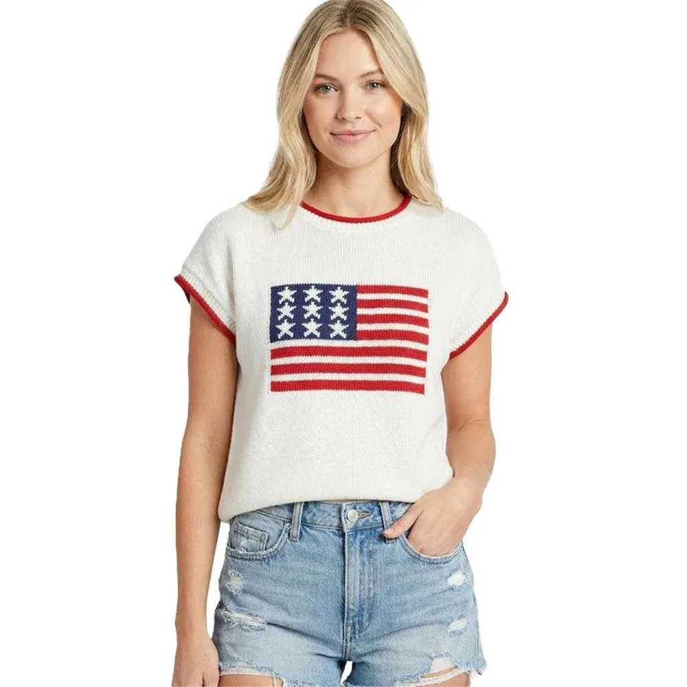 Staccato Women's Off White American Flag Jacquard Top