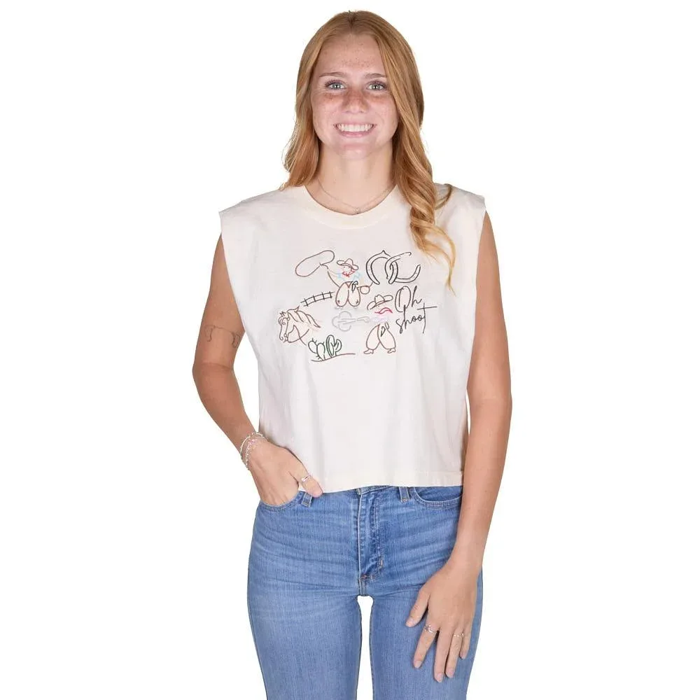 Summer Tees Women's Ivory Oh Shoot Muscle Tank