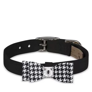 Susan Lanci Designs Black & White Houndstooth Big Bow Dog Collar