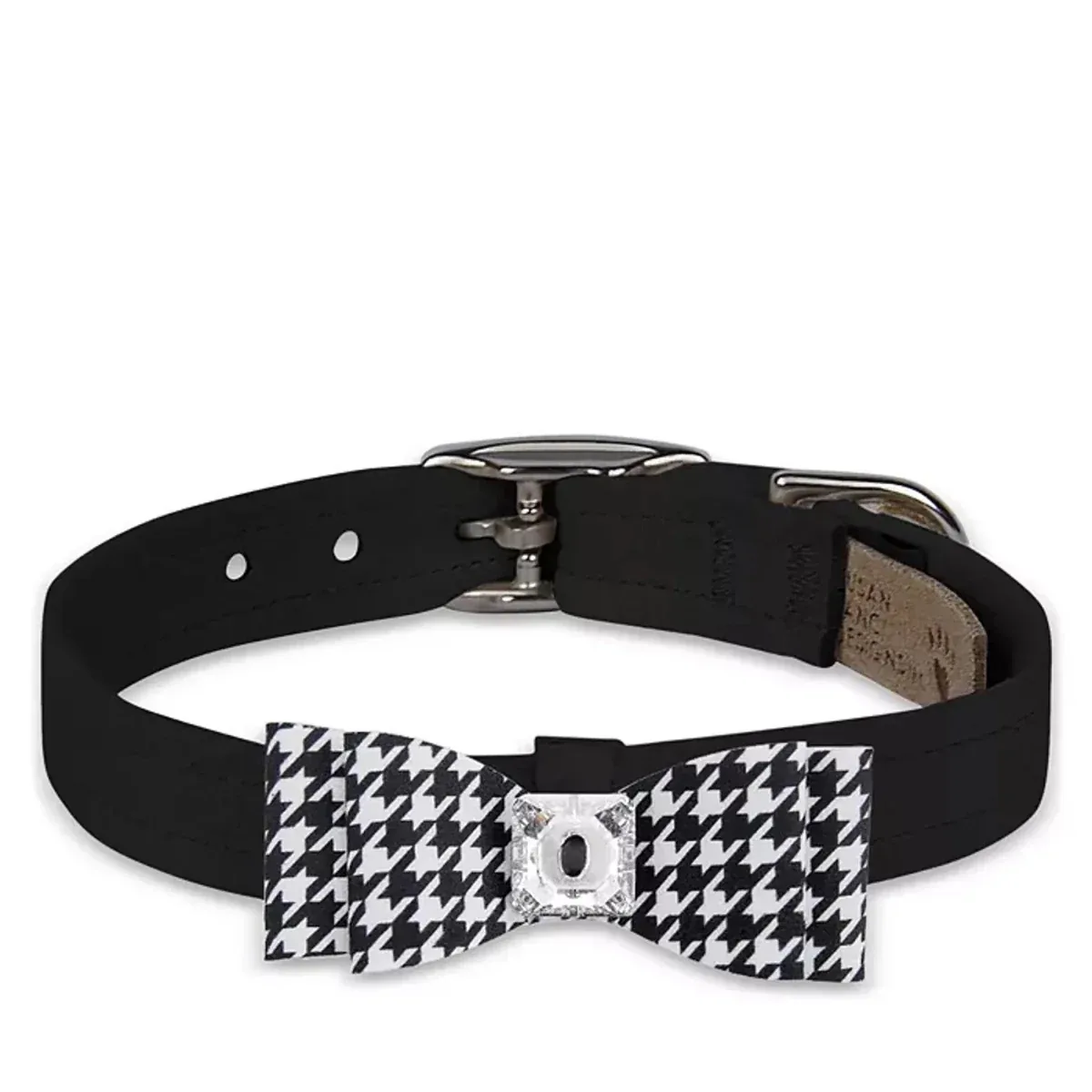 Susan Lanci Designs Black & White Houndstooth Big Bow Dog Collar