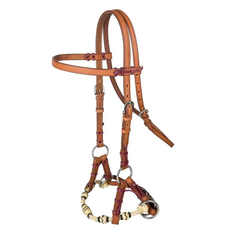 Tabelo Rope Nose Sidepull with Rawhide Brown