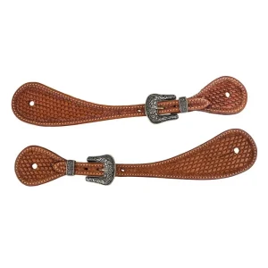 Tabelo Shaped Spur Straps with Basket Tooling