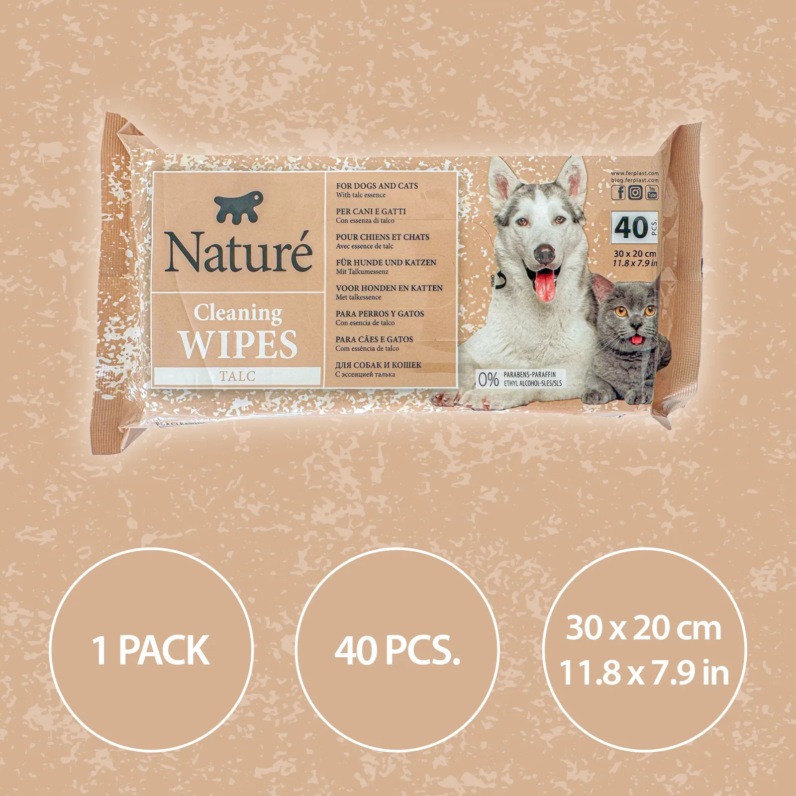TALC DOG AND CAT WIPES NATURÉ (X40) - Image 2