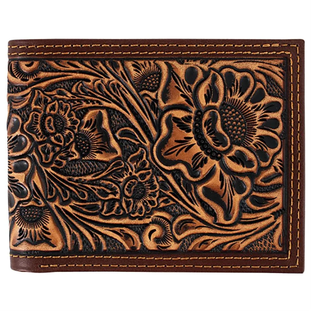 Tan Tooled Leather Bifold Wallet