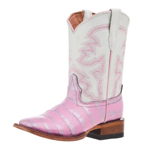 Tanner Mark Boots Girls Pink And Silver Caiman Print Square Toe Boots