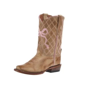 Tanner Mark Boots Kid's Burnished Sand Vamp Pink Bow Embroidered Top