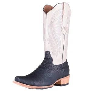 Tanner Mark Boots Men's Black Label Black Caiman Belly Print 12in Volcano Ivory Top