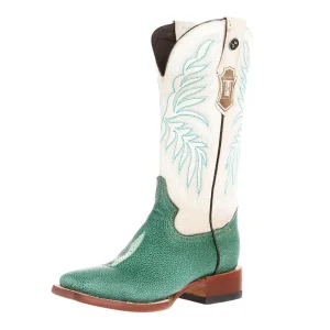 Tanner Mark Boots Womens Green Stingray Print With 12In Bone Top Cowgirl Boot