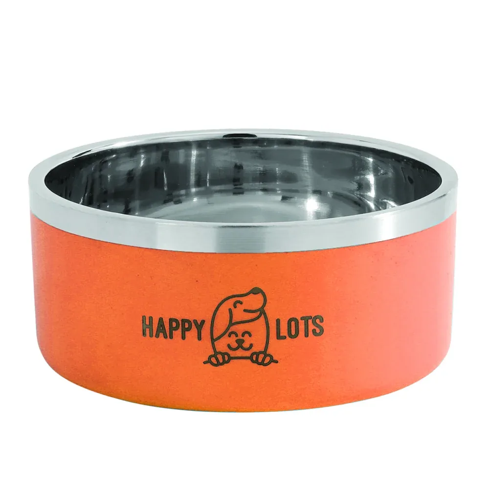 The Happy Lots Double Wall Bowl With Anti Skid Base for Dogs and Cats (Orange)