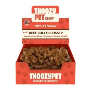 ThoozyPet USA-Sourced Beef Bully Flosser Dog Chews 6-9" 15ct