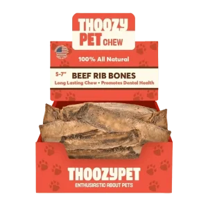 ThoozyPet USA-Sourced Beef Rib Bone Dog Chews 5-7" 50ct