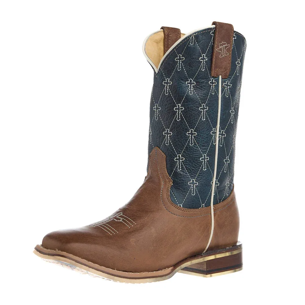 Tin Haul Youth Criss Cross Cross Brown Square Toe Just Believe Sole Boot