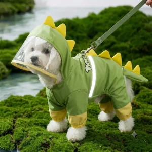 Toki DinoRex "Roar Through Every Rainstorm" Waterproof Raincoat for Dogs (Green)
