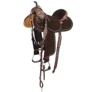 Tomahawk 14 Inch White Floral Buckstitch Brazilian Lightweight Barrel Saddle