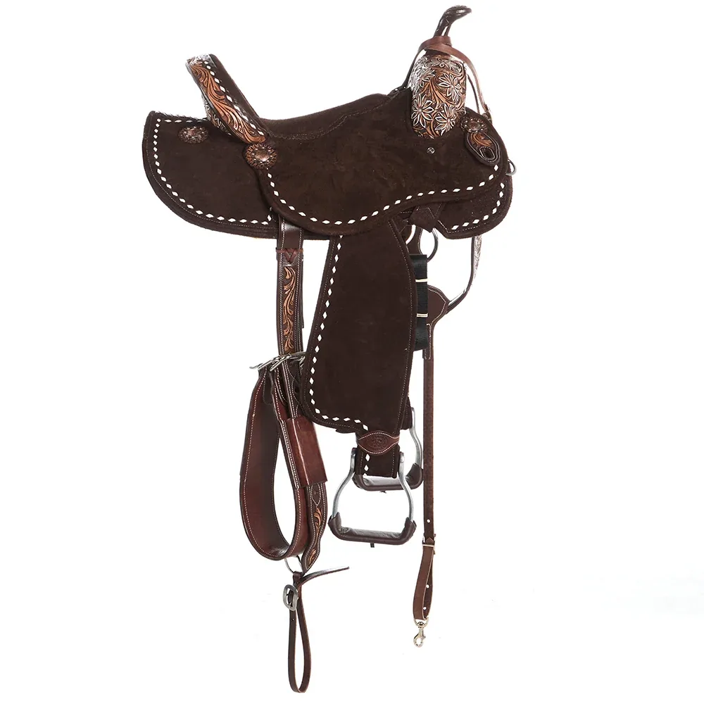Tomahawk 14 Inch White Floral Buckstitch Brazilian Lightweight Barrel Saddle - Image 2