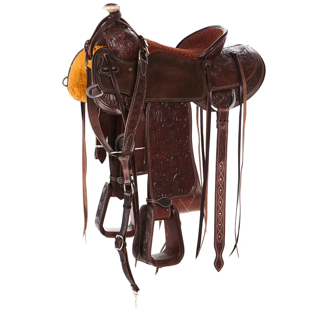 Tomahawk 7/8 Breed Floral Suede Seat Heavy Oil Ranch Roper