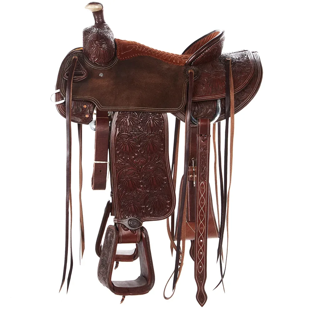 Tomahawk 7/8 Breed Floral Suede Seat Heavy Oil Ranch Roper - Image 2