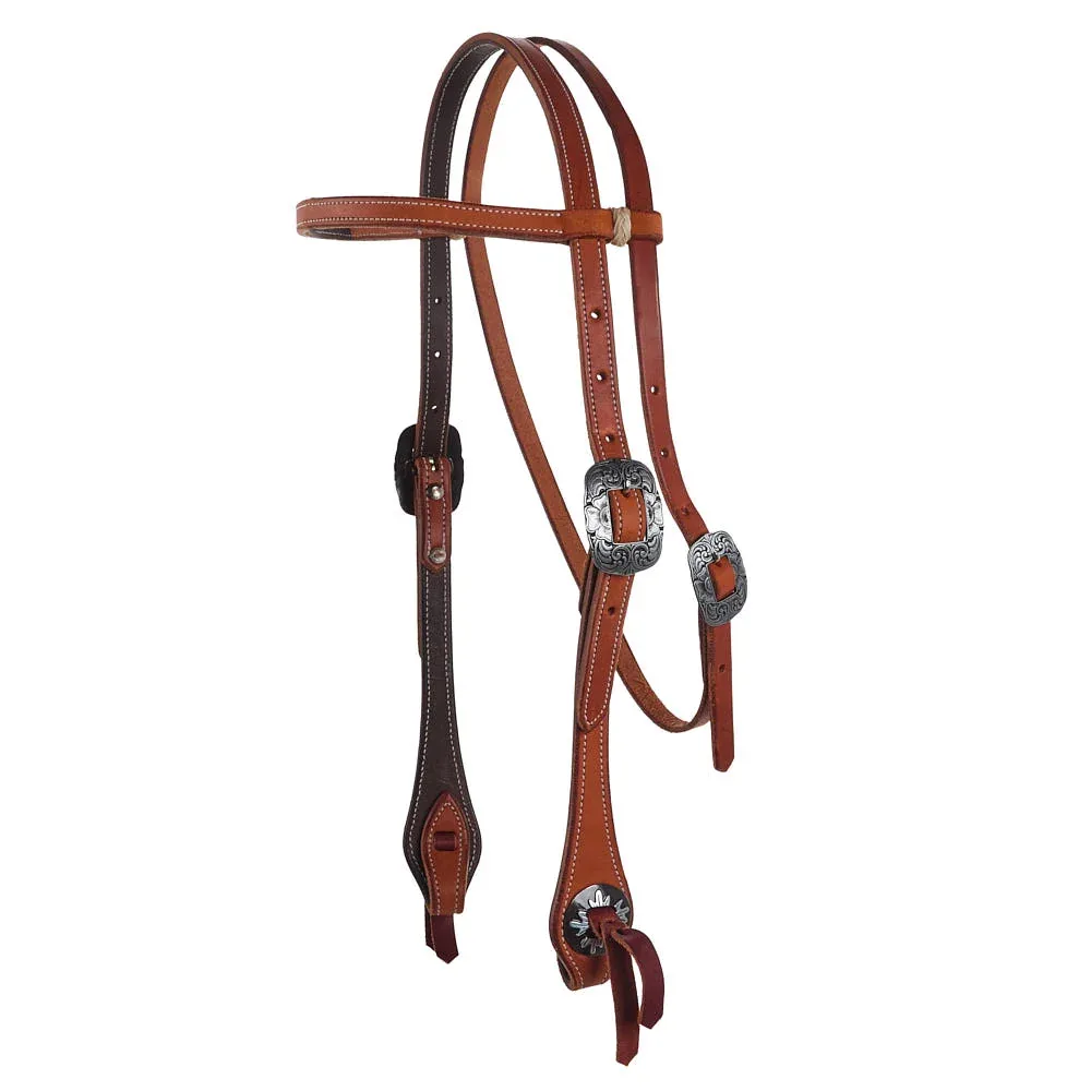 Tomahawk Browband Double Buckle Concho Tie End Headstall