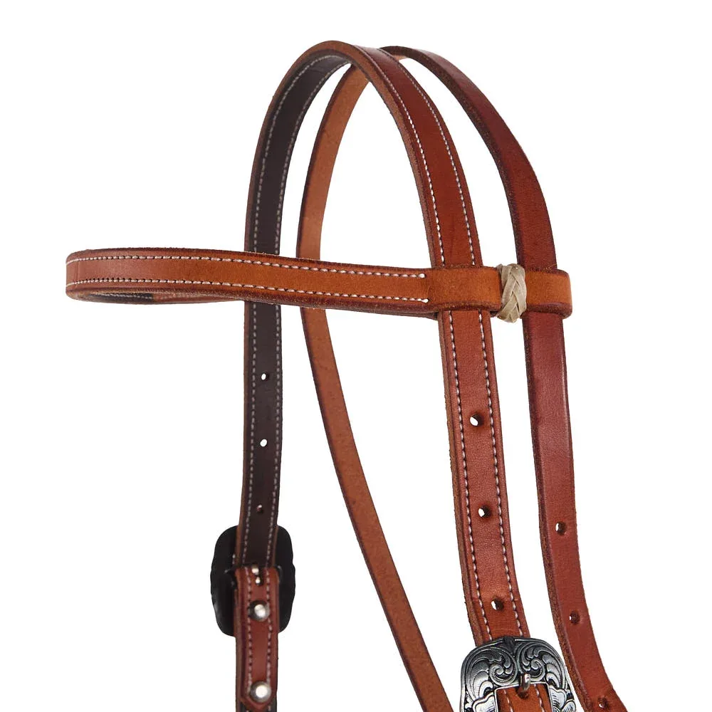 Tomahawk Browband Double Buckle Concho Tie End Headstall - Image 2