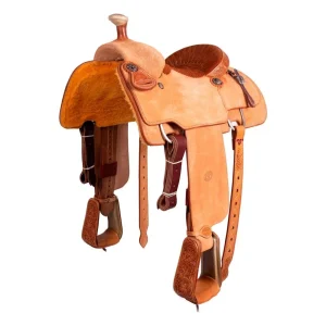 Tomahawk Natural 1/8 Breed Floral with Full Rust Seat Calf Roping Saddle