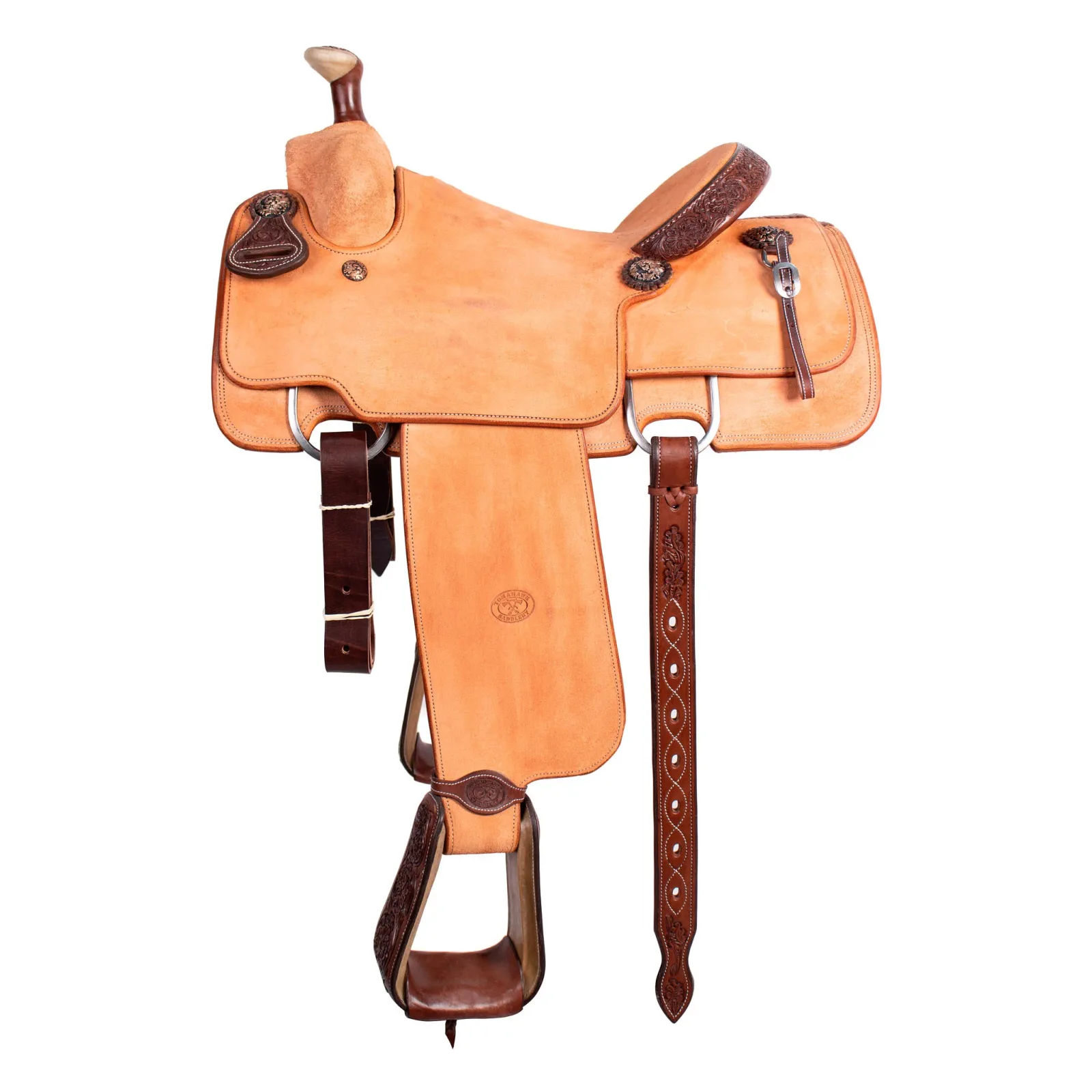 Tomahawk Natural 1/8 Breed Floral with Hard Seat Calf Roping Saddle - Image 2