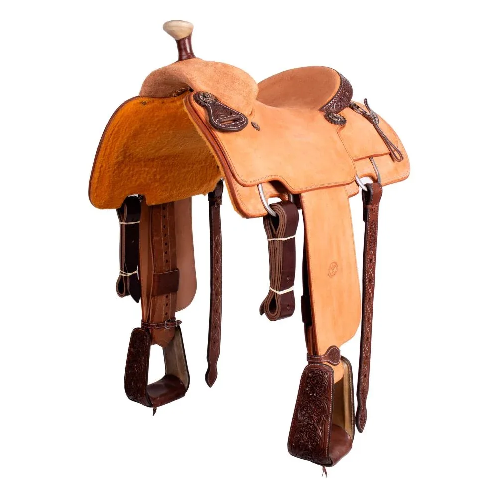 Tomahawk Natural 1/8 Breed Floral with Hard Seat Calf Roping Saddle