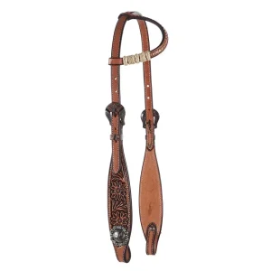 Tomahawk Scalloped Tooled with Rawhide Slide Ear Headstall