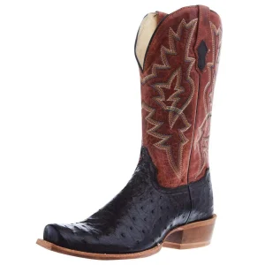 Tony Lama Men's Arena Rylen Black Full Quill Ostrich 13in Cognac Top