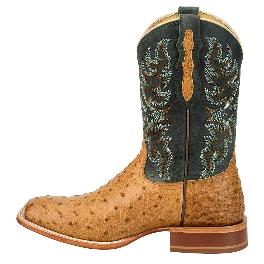 Tony Lama Men's Blaine Requill Umber Ostrich Print Vamp 11in Forest Green Goat - Image 2