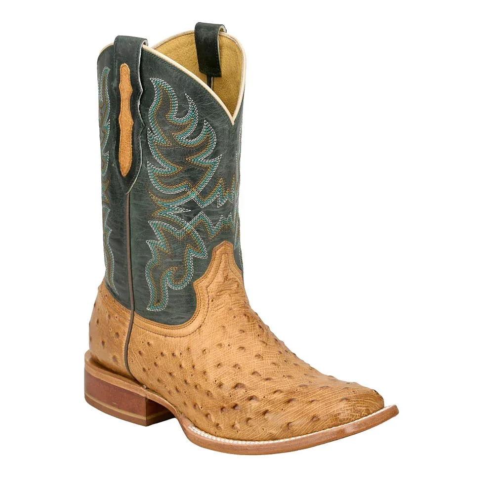Tony Lama Men's Blaine Requill Umber Ostrich Print Vamp 11in Forest Green Goat