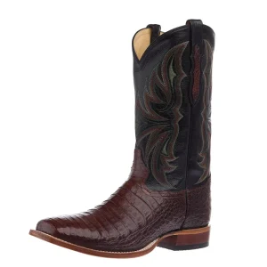 Tony Lama Men's Chasi Brown Caiman Vamp 13in Midnight Black Cowhide Top